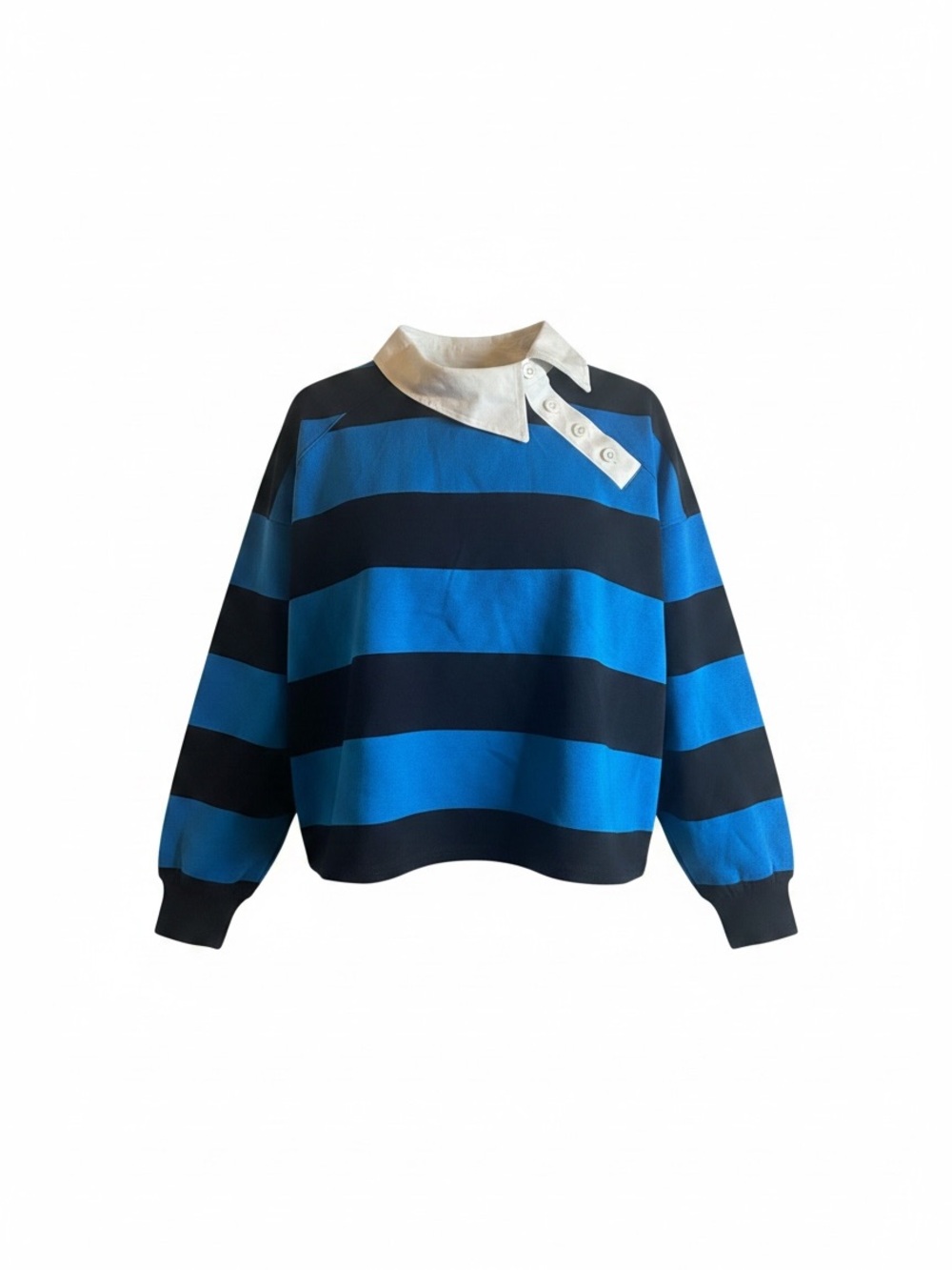KBB Blue and Black Striped Rugby top with White Collar